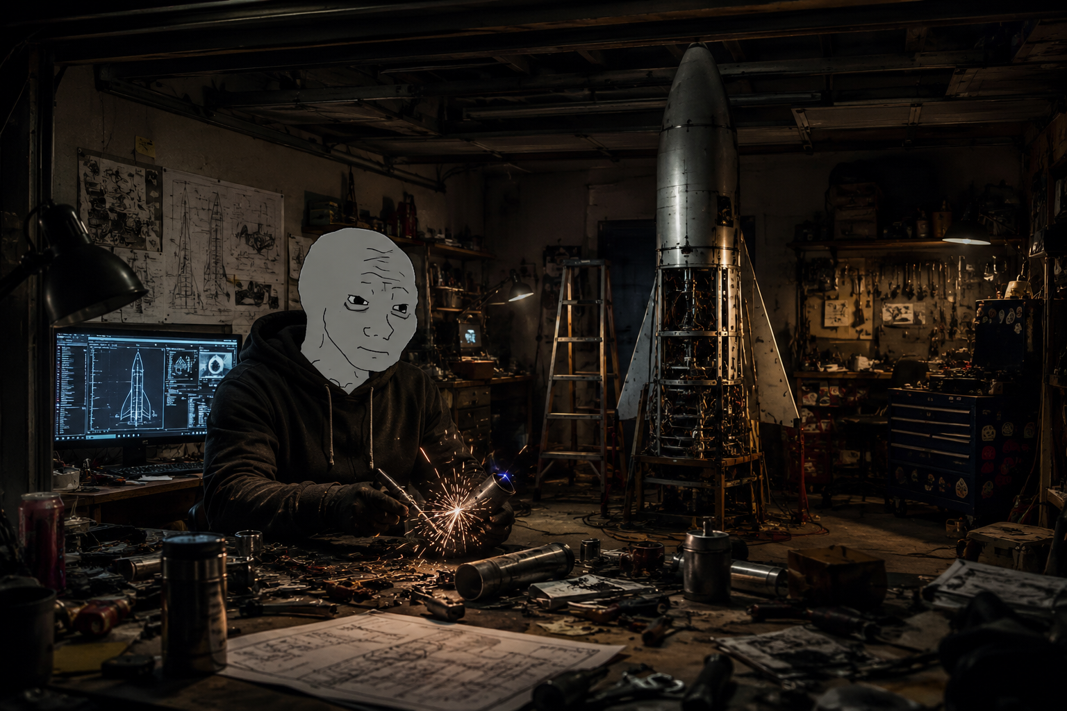 Operator welding rocket components